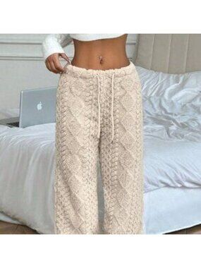 Beige Casual Women's Front Tied Straight Leg Pants